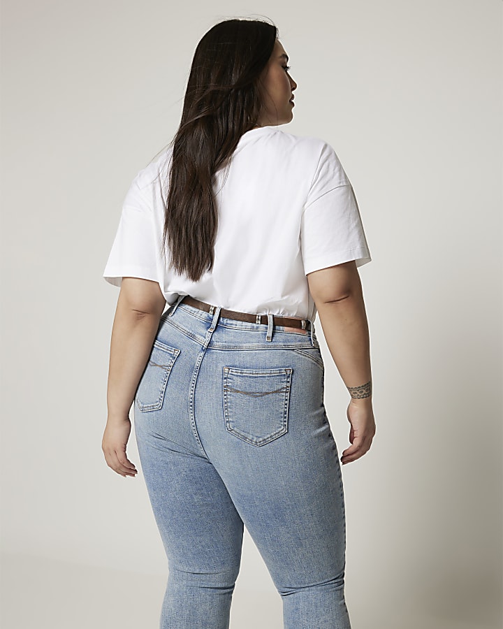 Plus blue high waisted ripped skinny jeans