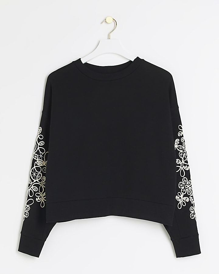 Black broderie floral sweatshirt