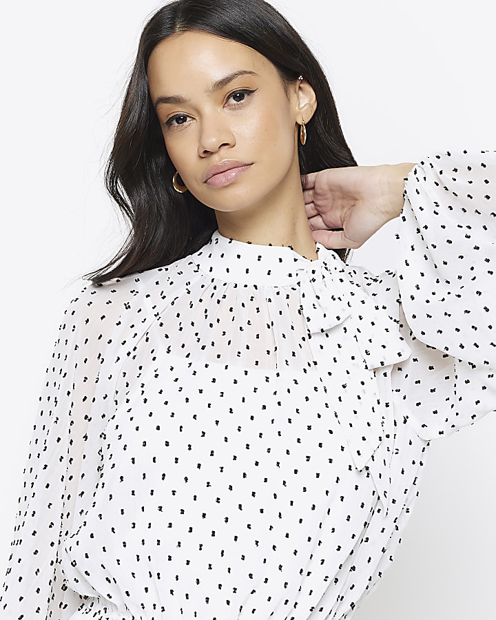 White spot bow swing midi dress