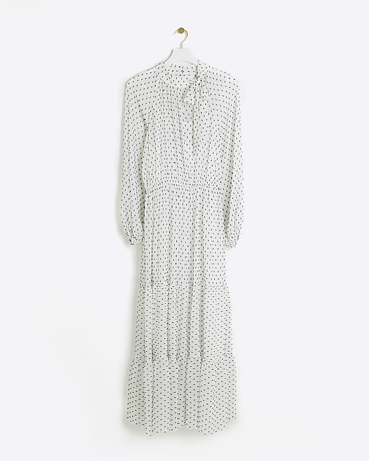 White spot bow swing midi dress