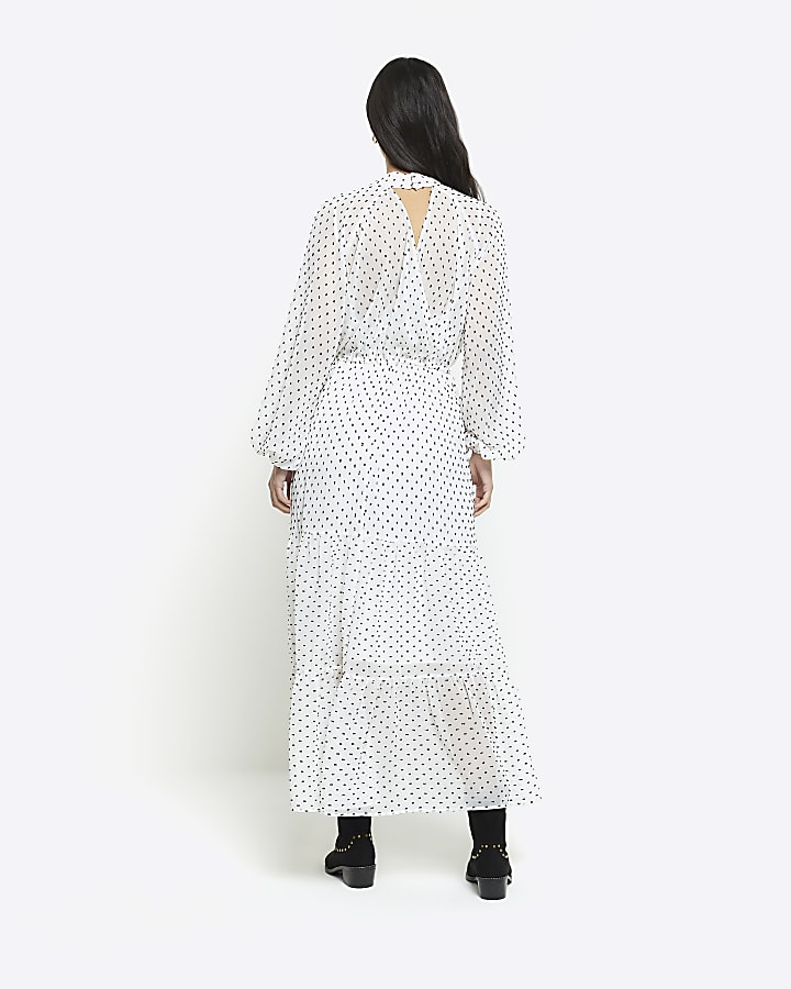 White spot bow swing midi dress