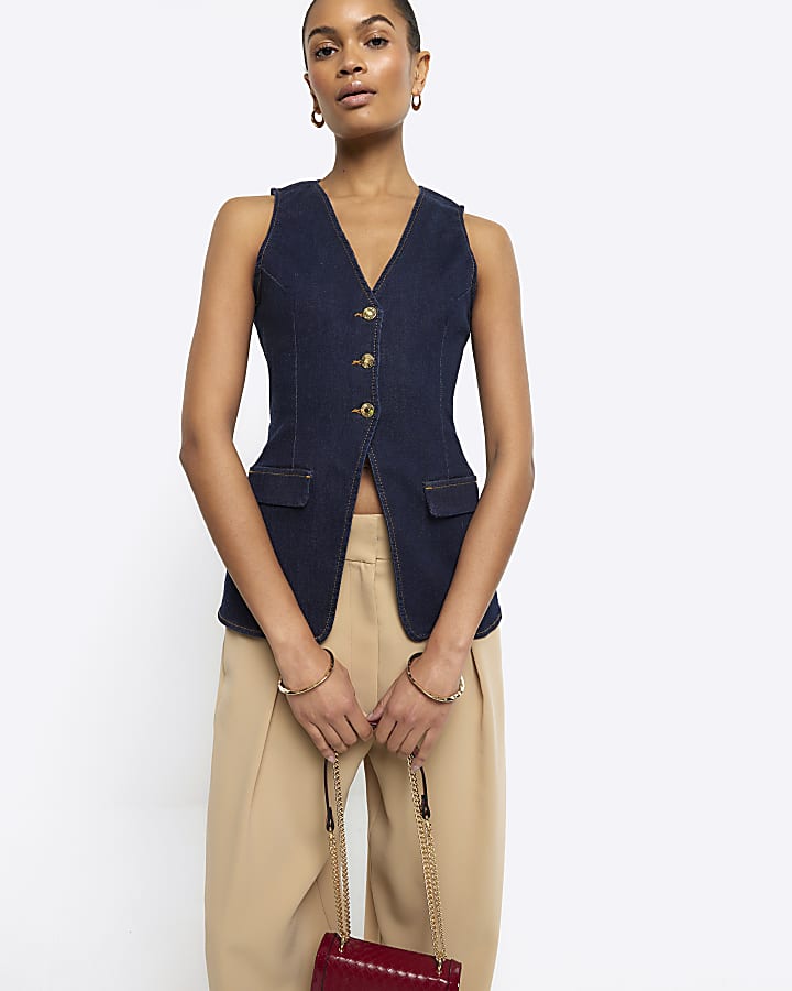 Blue button up denim waistcoat
