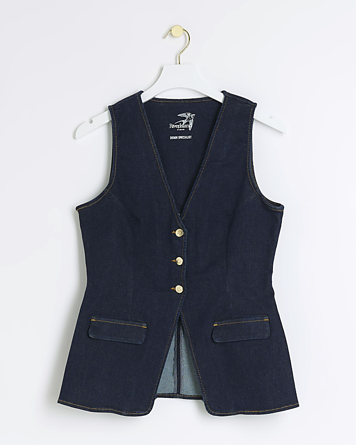 Blue button up denim waistcoat