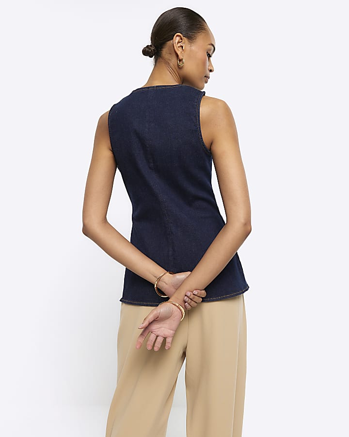 Blue button up denim waistcoat