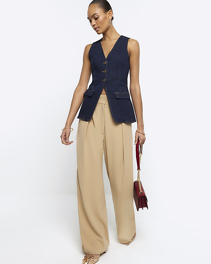 Blue button up denim waistcoat