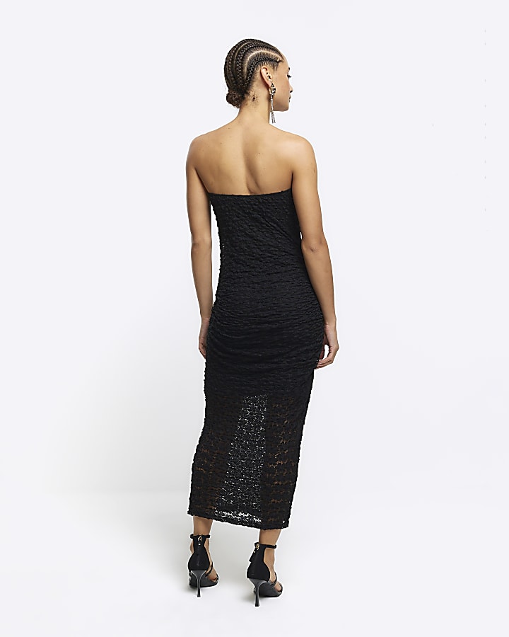 Black lace bandeau bodycon midi dress