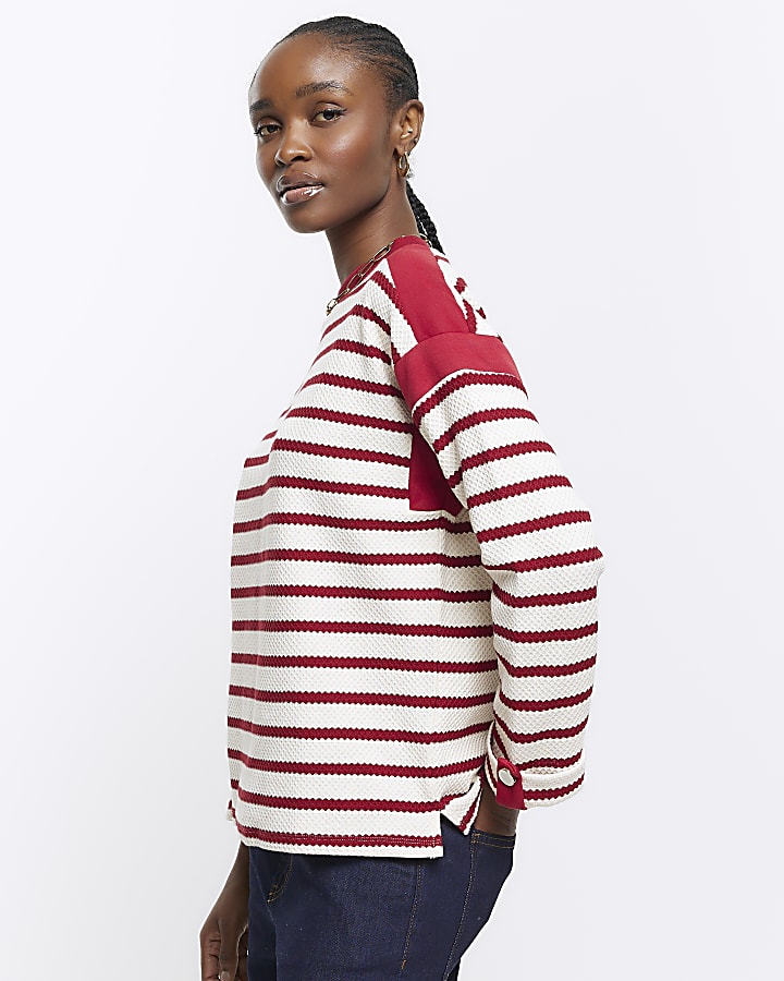 Red stripe long sleeve sweatshirt