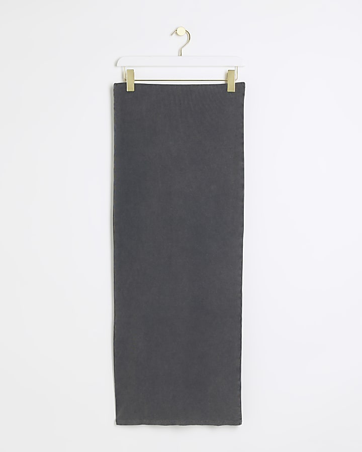 Grey rib pencil midi skirt