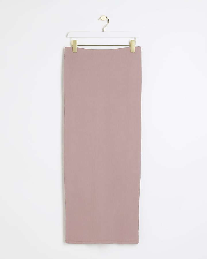 Pink rib pencil midi skirt