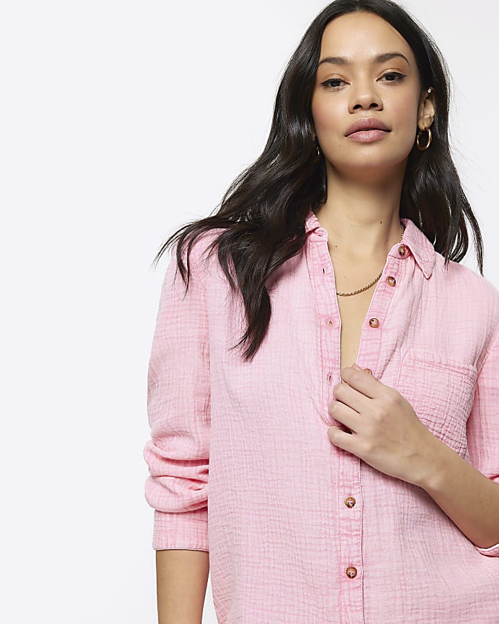Pink textured long sleeve shirt