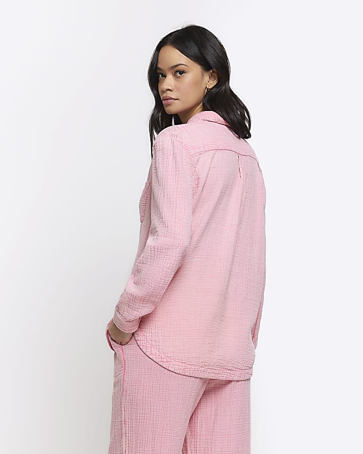 Pink textured long sleeve shirt