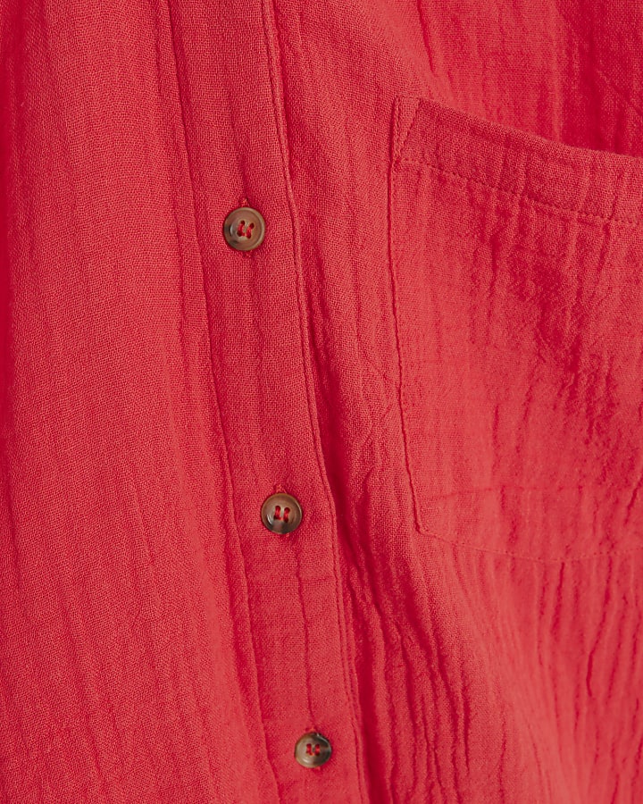 Red textured long sleeve shirt