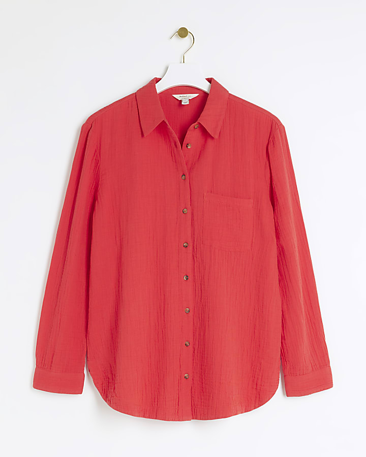 Red textured long sleeve shirt