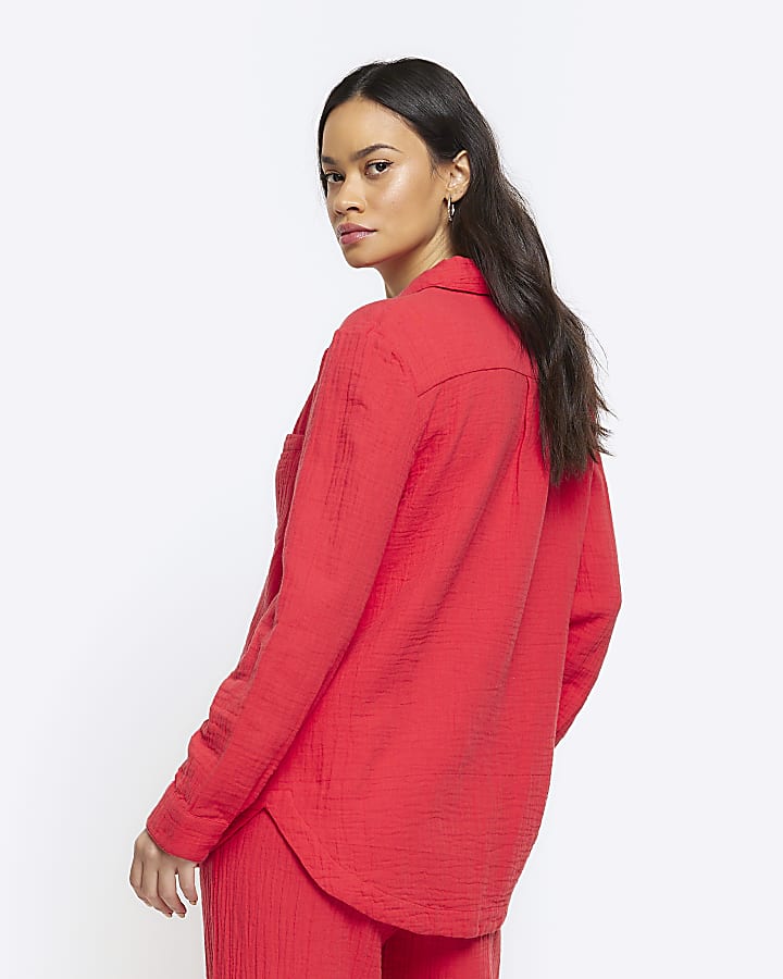 Red textured long sleeve shirt