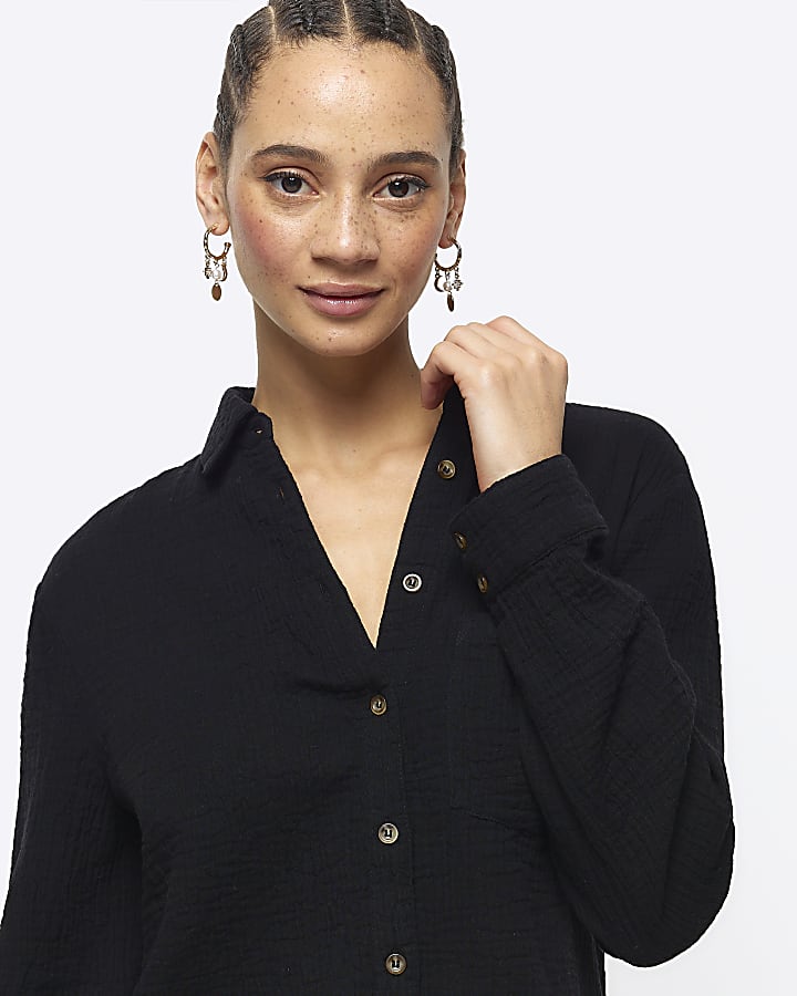 Black textured long sleeve shirt