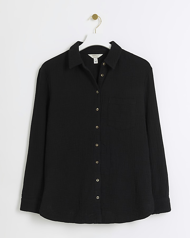 Black textured long sleeve shirt