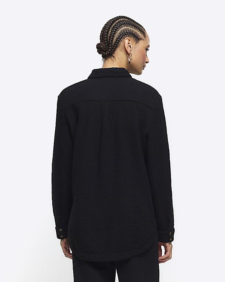 Black textured long sleeve shirt