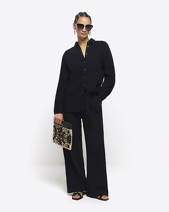 Black textured long sleeve shirt