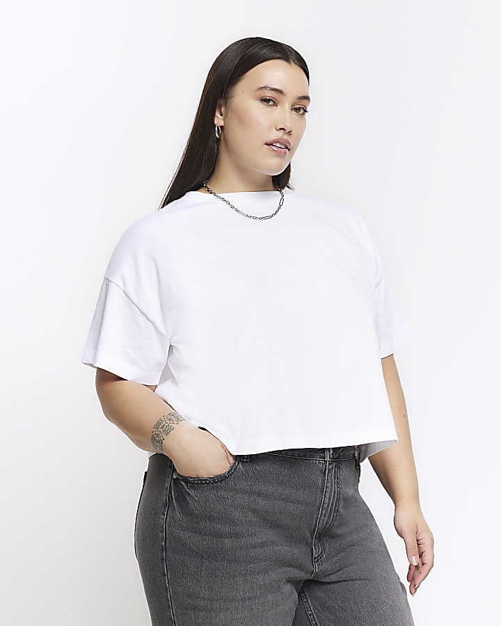 Plus white boxy cropped t-shirt