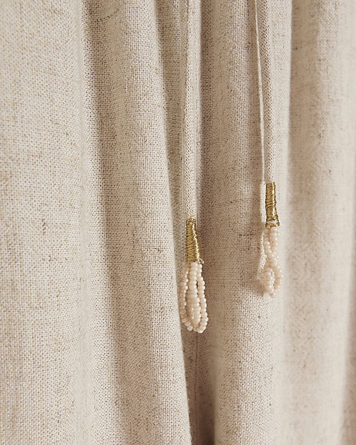 Stone linen blend broderie trousers