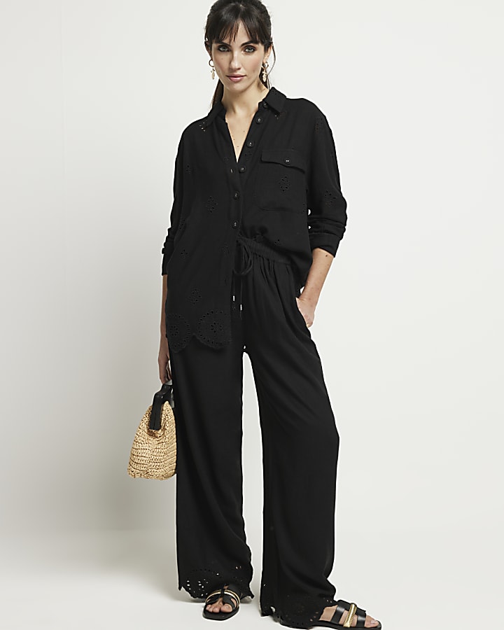 Black Linen blend Trousers