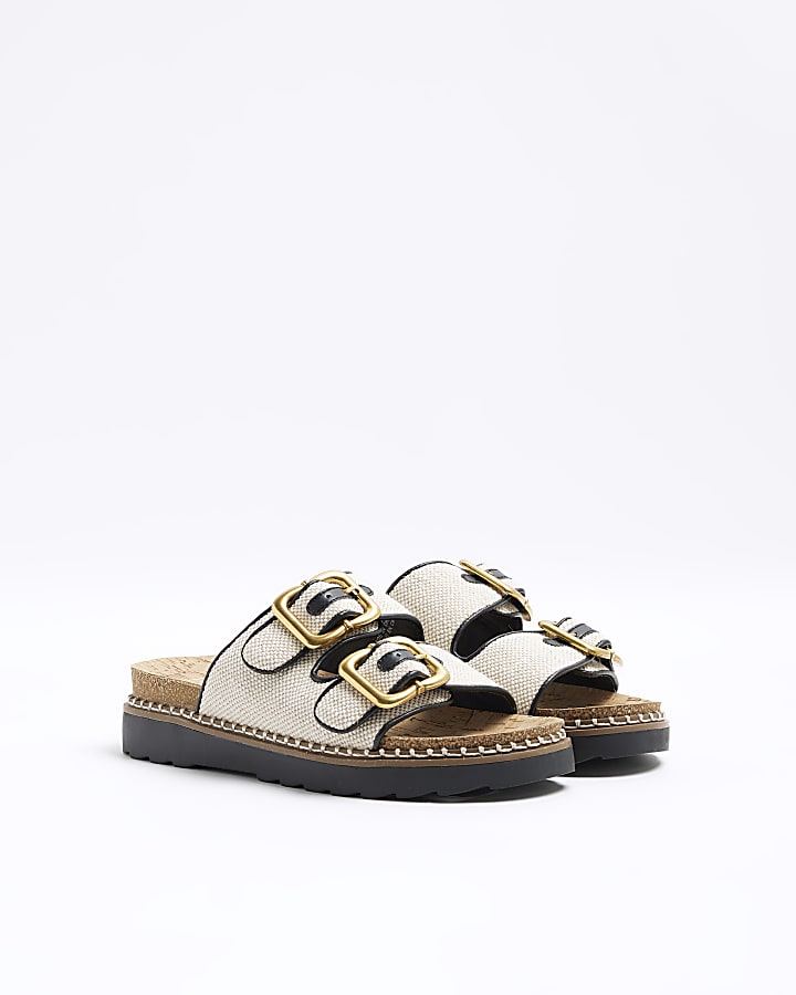 Beige Double Buckle Sandals