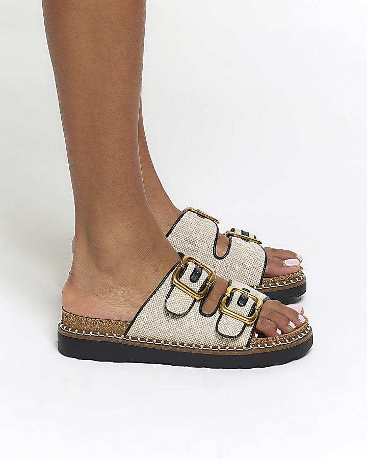 Beige Double Buckle Sandals River Island