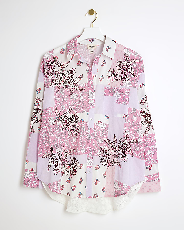 Pink patchwork floral oversized fit shirt