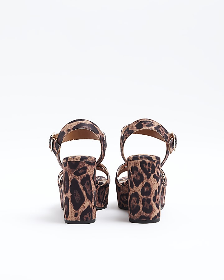 Brown Strap Leopard print Platform Sandals