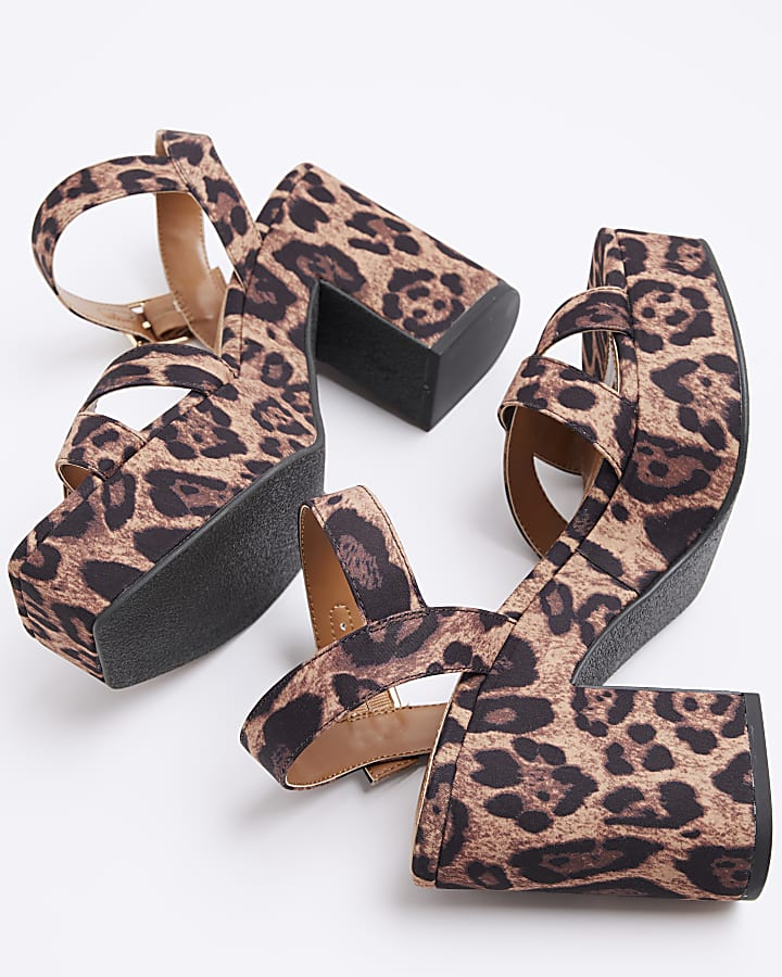 Brown Strap Leopard print Platform Sandals