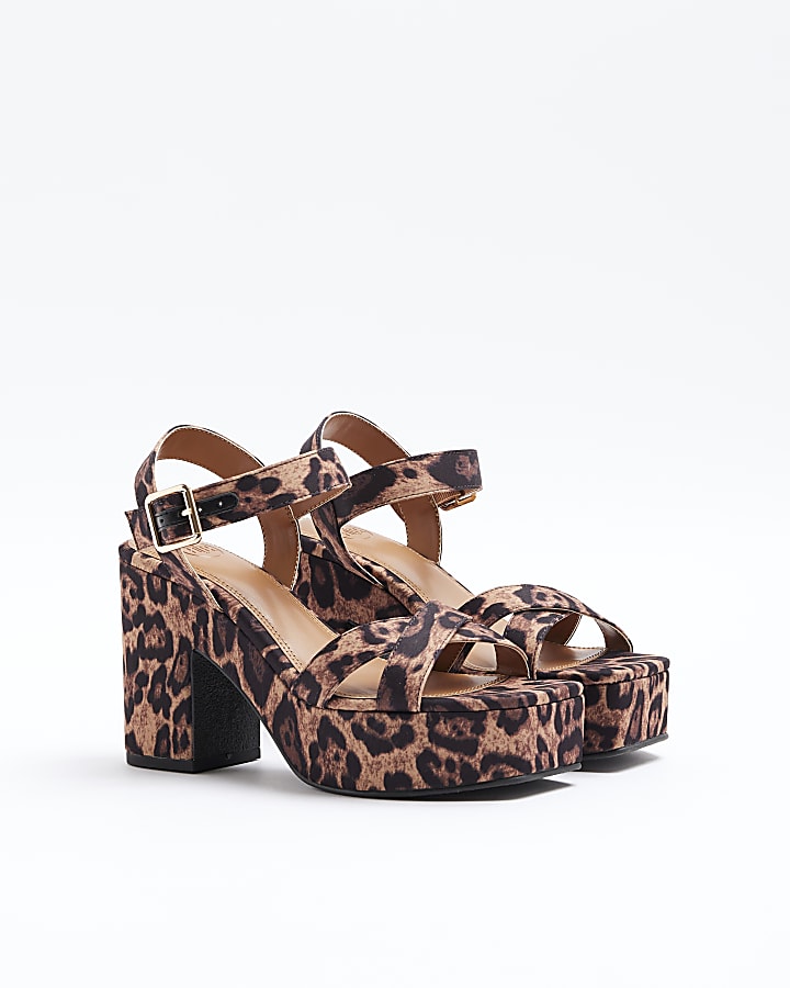 Brown Strap Leopard print Platform Sandals