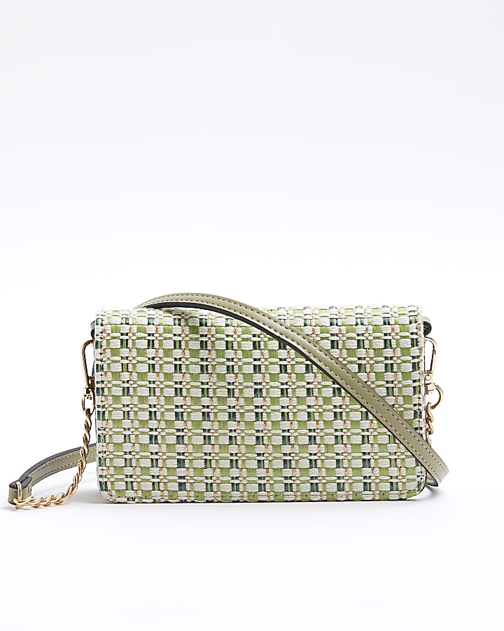 Green weave cross body bag