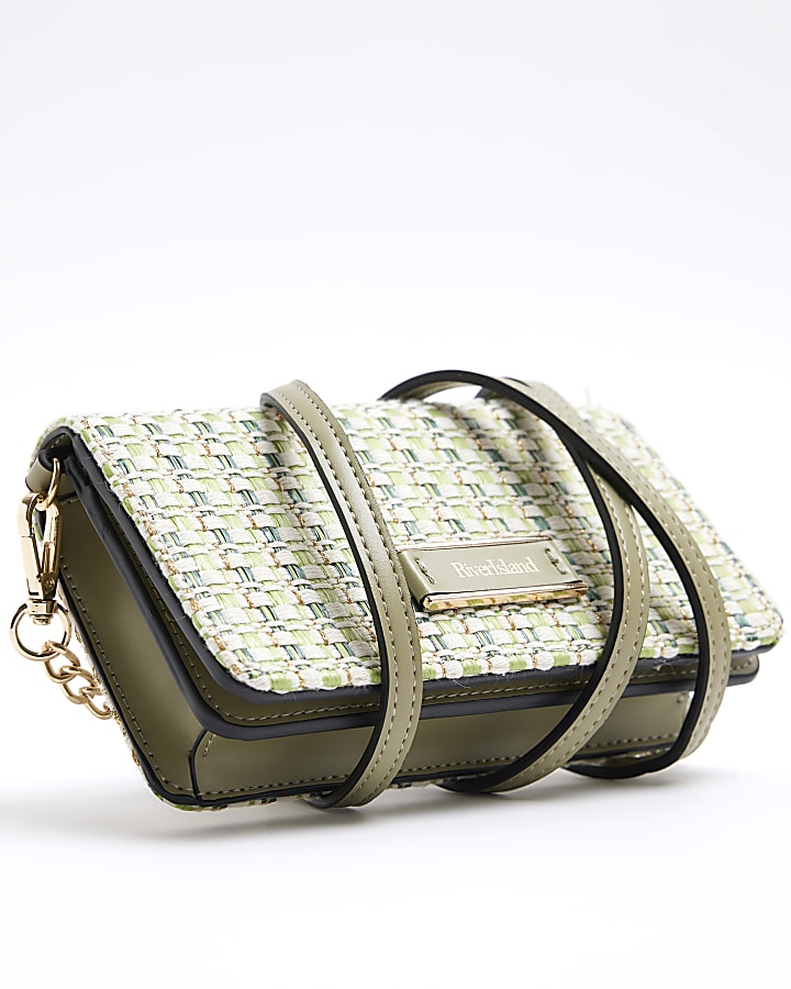 Green weave cross body bag