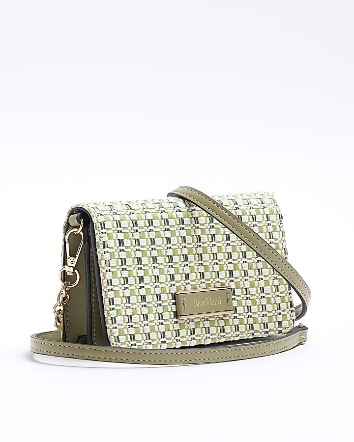 Green weave cross body bag