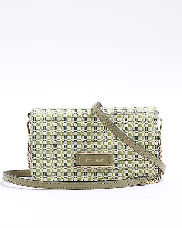 Green weave cross body bag