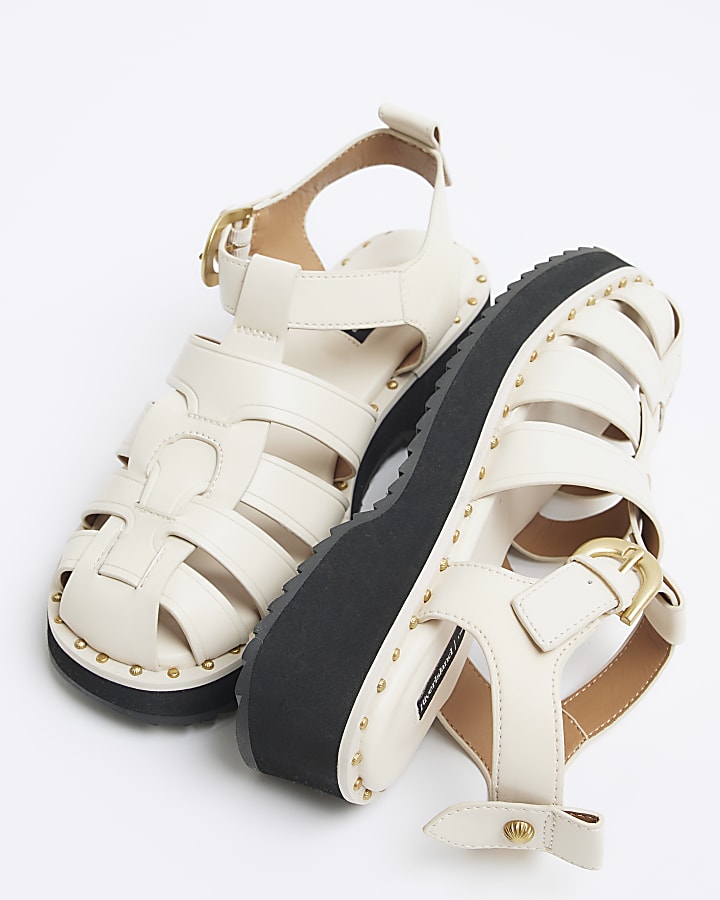 Cream Studded Gladiator Flat Sandals