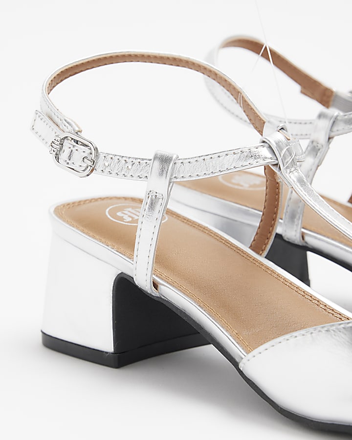 Silver block heeled court shoes