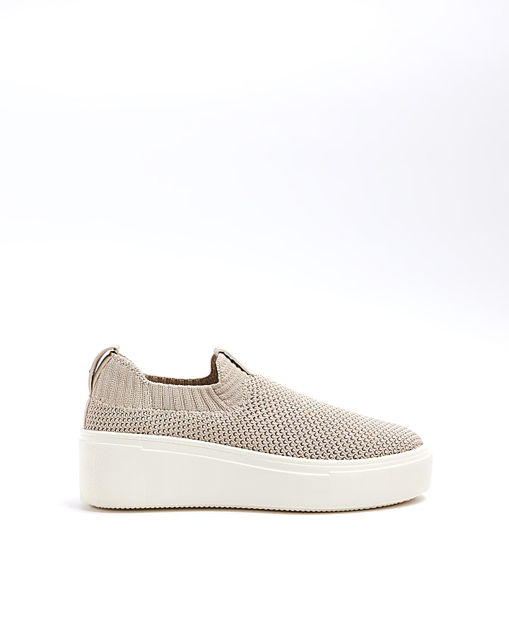 Pink Slip On Knit Trainers River Island