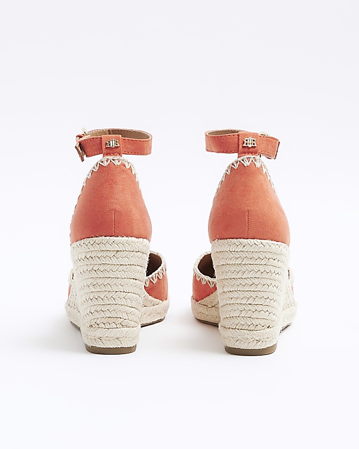 Orange suedette wedge espadrille sandals