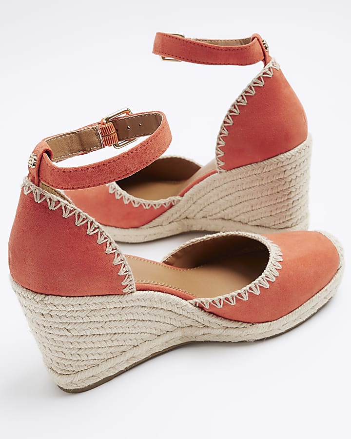 Orange suedette wedge espadrille sandals