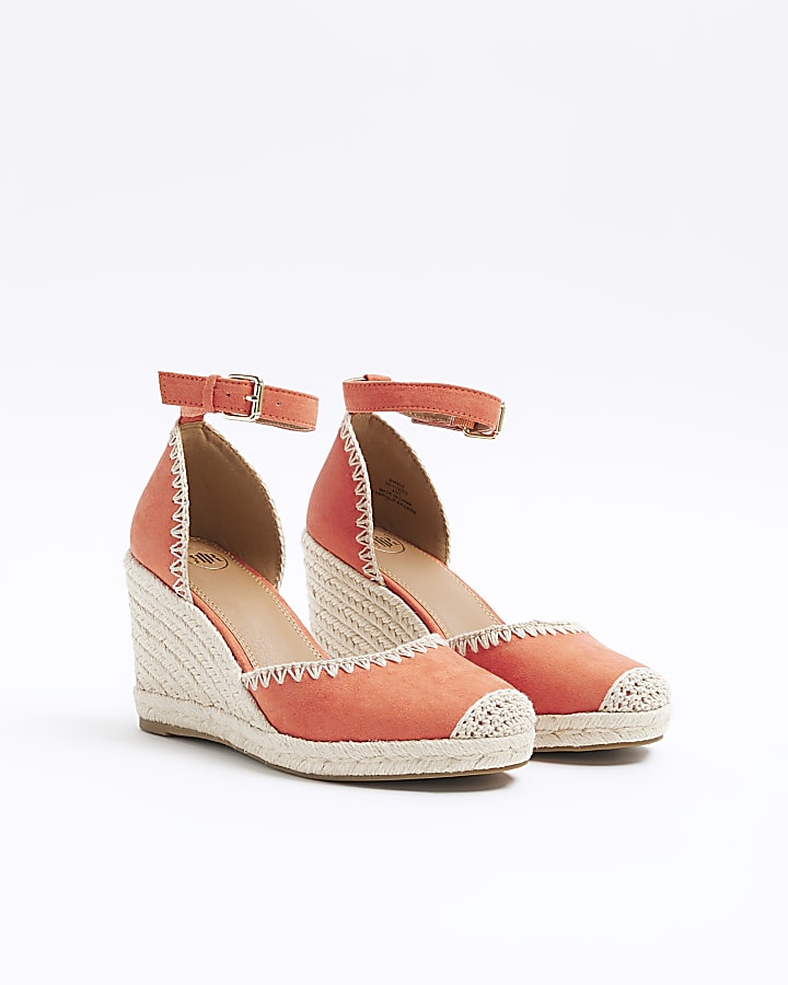 Orange suedette wedge espadrille sandals