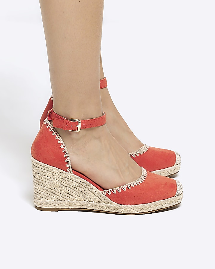 Orange suedette wedge espadrille sandals