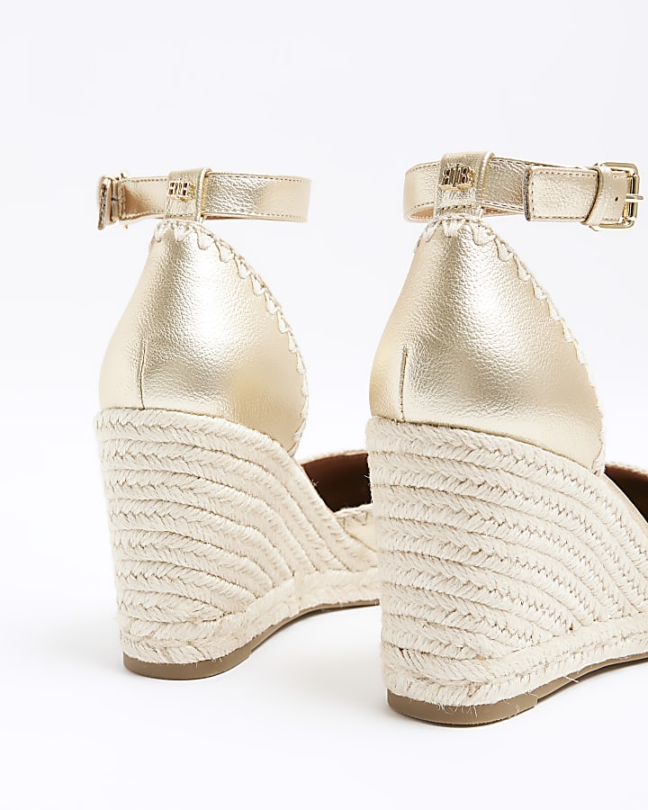 Gold stitch wedge espadrille sandals