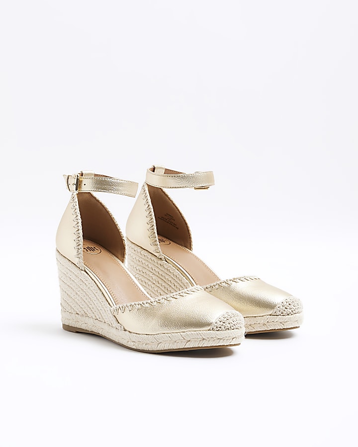 Gold stitch wedge espadrille sandals