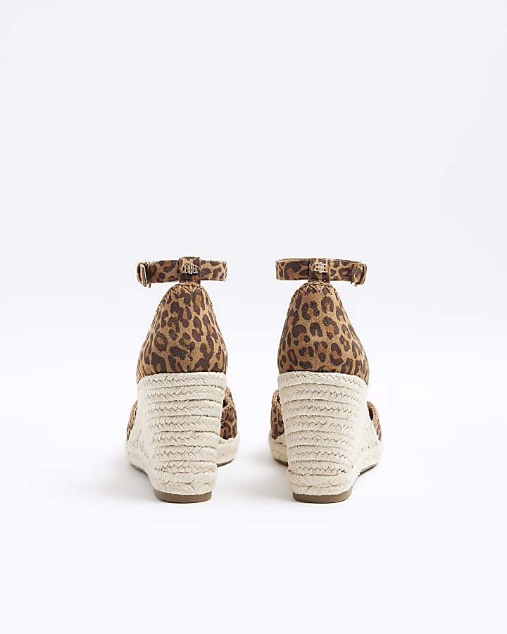 Brown leopard print espadrille wedge sandals