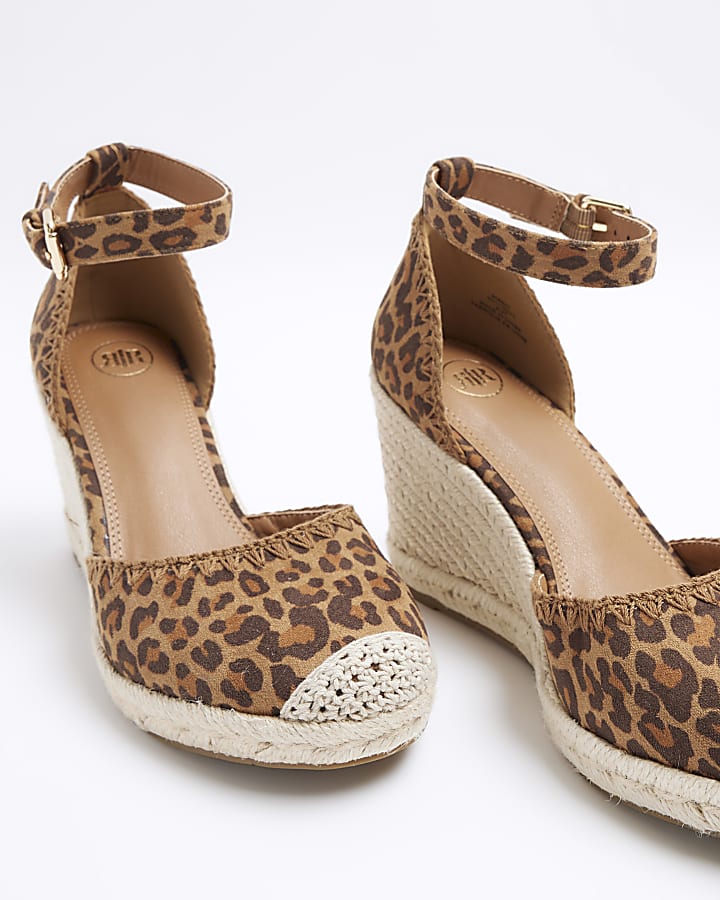 Brown leopard print espadrille wedge sandals