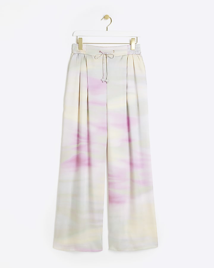 Pink satin ombre wide leg trousers