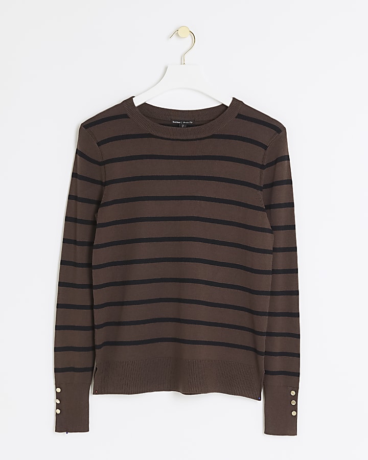 Brown stipe crew neck top