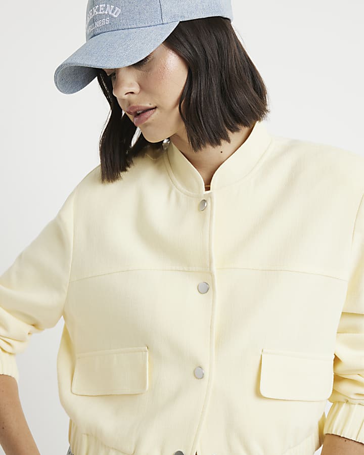 Yellow linen blend tailored bomber jacket