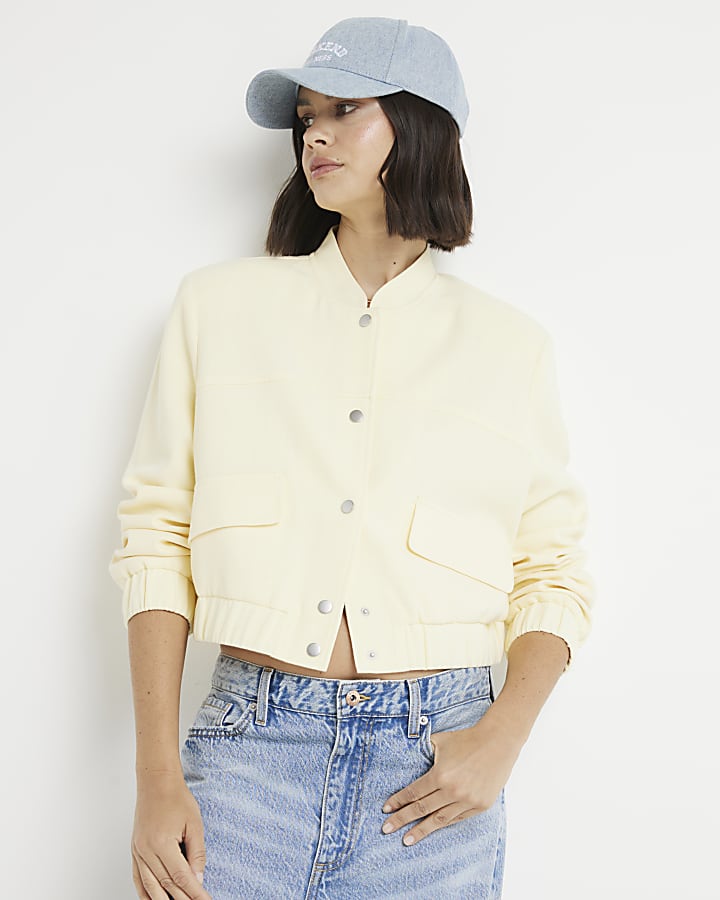 Yellow linen blend tailored bomber jacket